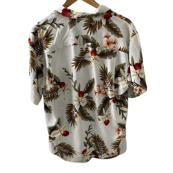 Two Palms Mens Size M 100% Rayon Made in Hawaii White  Orchid Printed Shirt - Picture 2 of 5